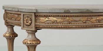 KONSOLBORD, två stycken. Gustavianskt samt  stil. Märkt 1902.