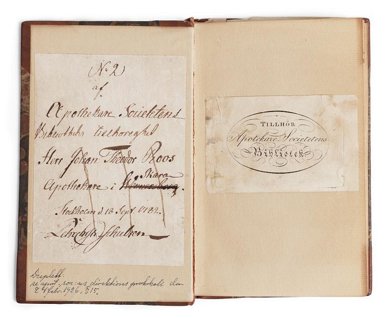 PHARMACOPOEA SUECIA, DET SVENSKA APOTHEKET, övers, Eric Olof Rydbäck, Biörckegrens Enka, Linköping 1780.