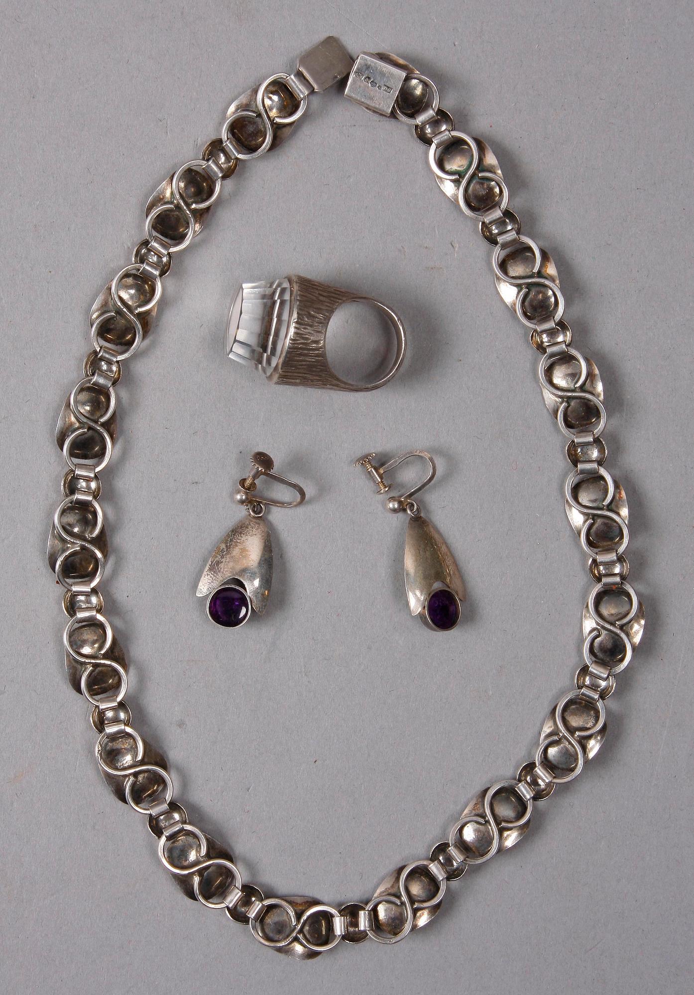 PARTI SMYCKEN, 3 delar, silver och glas, 1900-talets mitt.