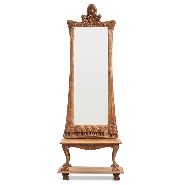 Edvard Nilsson, an Art Nouveau sculptured mirror with table, Sweden , early 20thC.