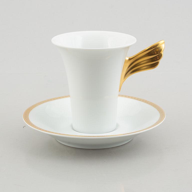 A set of eight porcelain coffee service pieces, 'Ikarus Médaillon Méandre d'Or', Versace for Rosenthal.