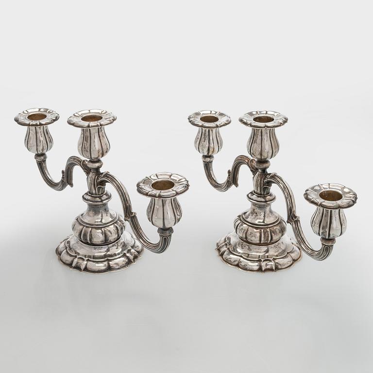 Carl M. Cohr, a pair of silver candelabra, Fredericia, Denmark, 1940.