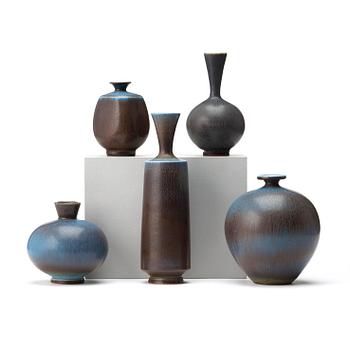 Berndt Friberg, a set of five stoneware vases, Gustavsberg studio 1970's.