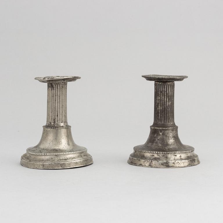 A pair of late gustavian pewter candlesticks, mark of Pehr Johan Mattson (active 1808-1838).