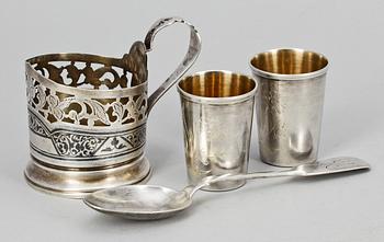 PARTI SILVER, 4 delar, Ryssland, 1800/1900-tal. Tot vikt ca 218g.