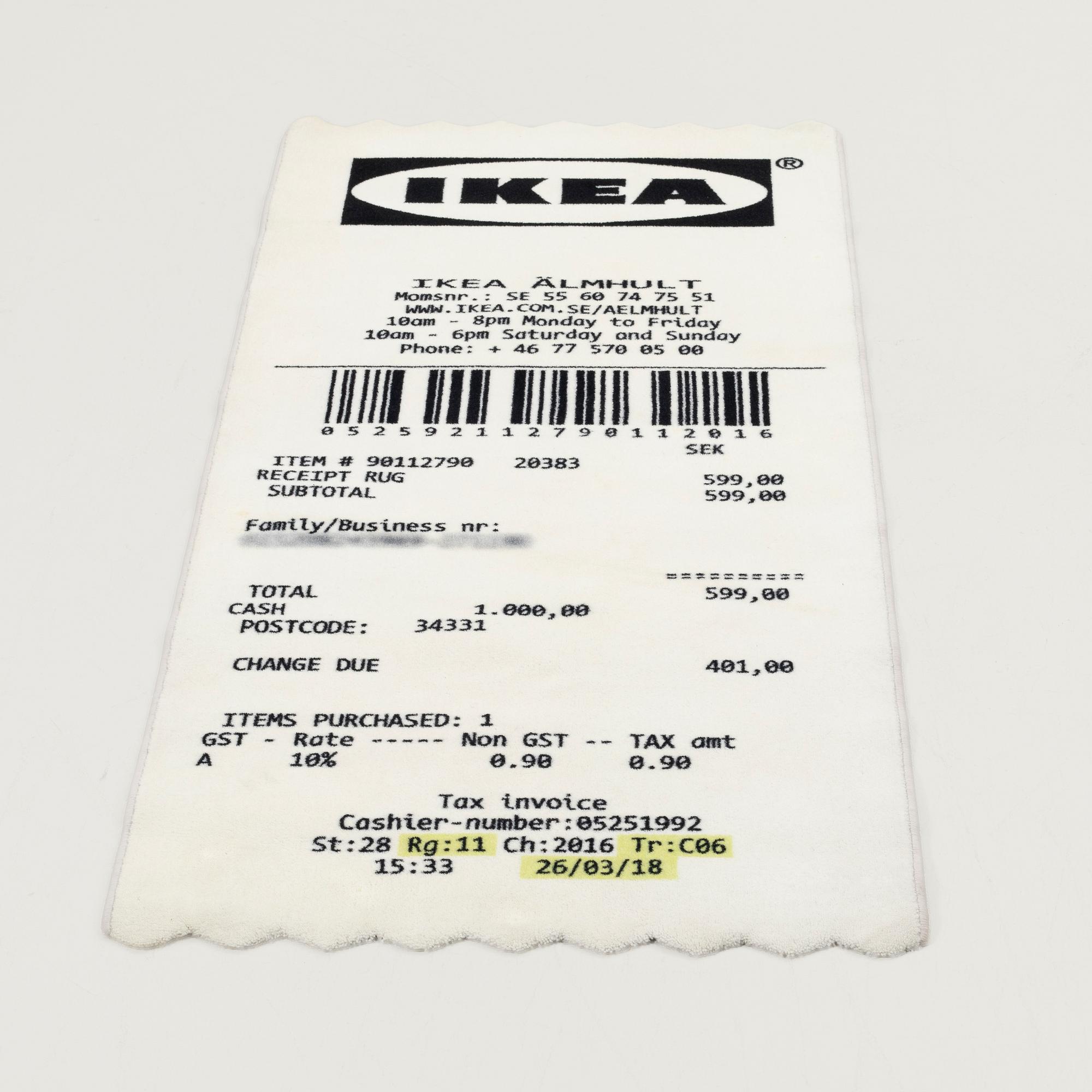Virgil Abloh, matta "Kvitto", IKEA x Virgil Abloh, "MARKERAD" kollektion, ca 197 x 90 cm.