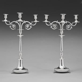 A pair of Swedish 19th century candelabra, mark of Johan-Petter Grönwall, Stockholm 1829-1830.