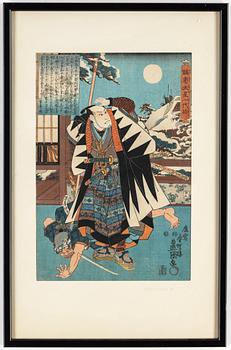 UTAGAWA KUNISADA (TOYOKUNI III) (1786–1864), färgträsnitt, tre st, Japan, 1800-tal.