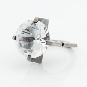 Ring in silver with a faceted rock crystal, reportedly made by Kristian Nilsson.