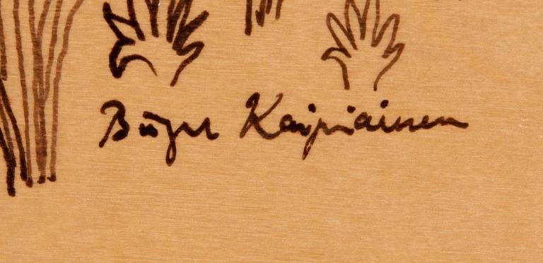 BIRGER KAIPIAINEN, drawing, black ink on plywood, signed.