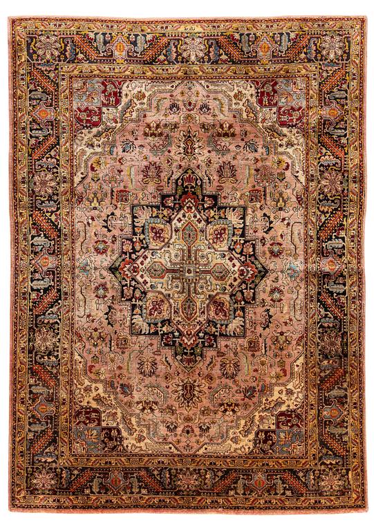 A rug, old, silk Tabriz, signed, ca 201 x 140 cm.