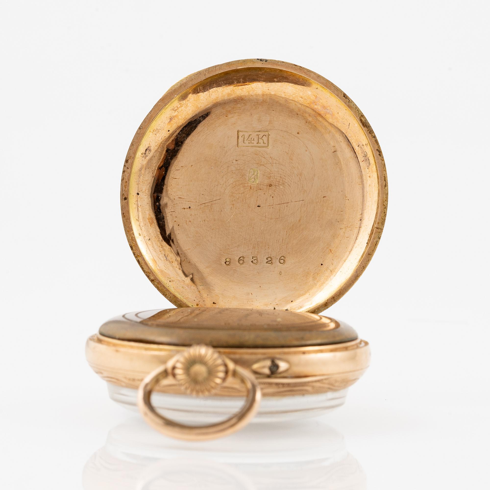 Pocket watch, 14K gold, with stand, 33.5 mm.