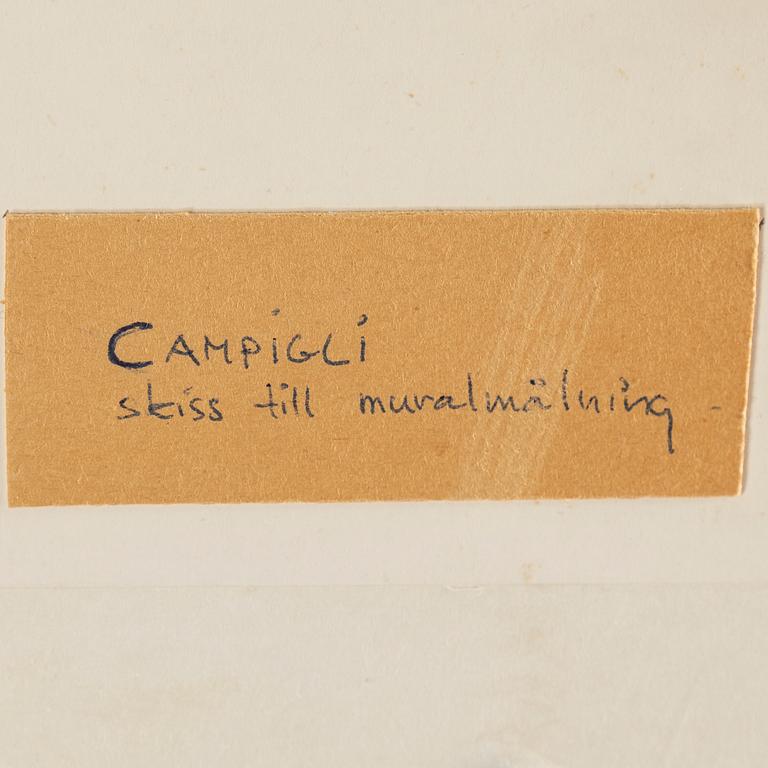 MASSIMO CAMPIGLI, blandteknik på papper, bär senare påförd signatur (okänd).
