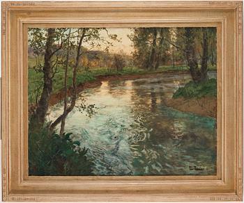 Frits Thaulow, Kvällsljus över floden Arques vid Ancourt, landskap från Normandie.