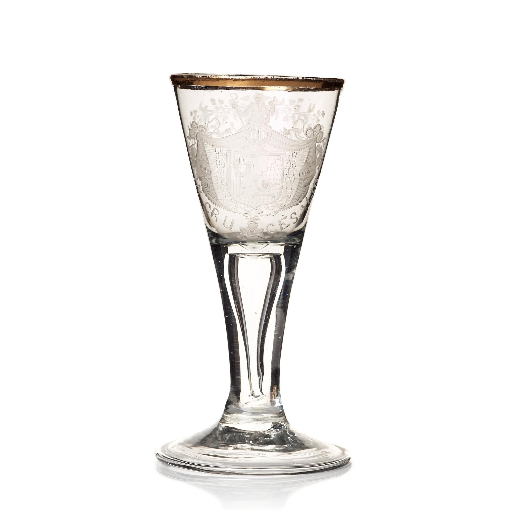 Spetsglas, graverat vapen för Lütkeman, 1700-tal.