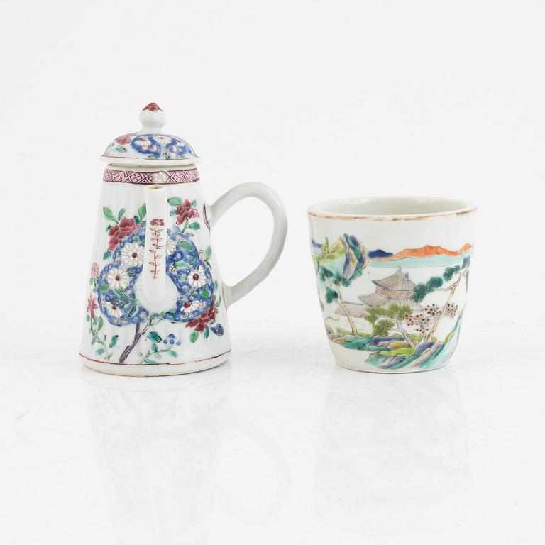 A porcelain tea pot and cup, china, 18th-19th century.