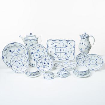 Royal Copenhagen, a 58-piece porcelain 'Blue Fluted' dinner and tea service, Denmark, mostly 1889-1934 but some pieces 1950-1984.