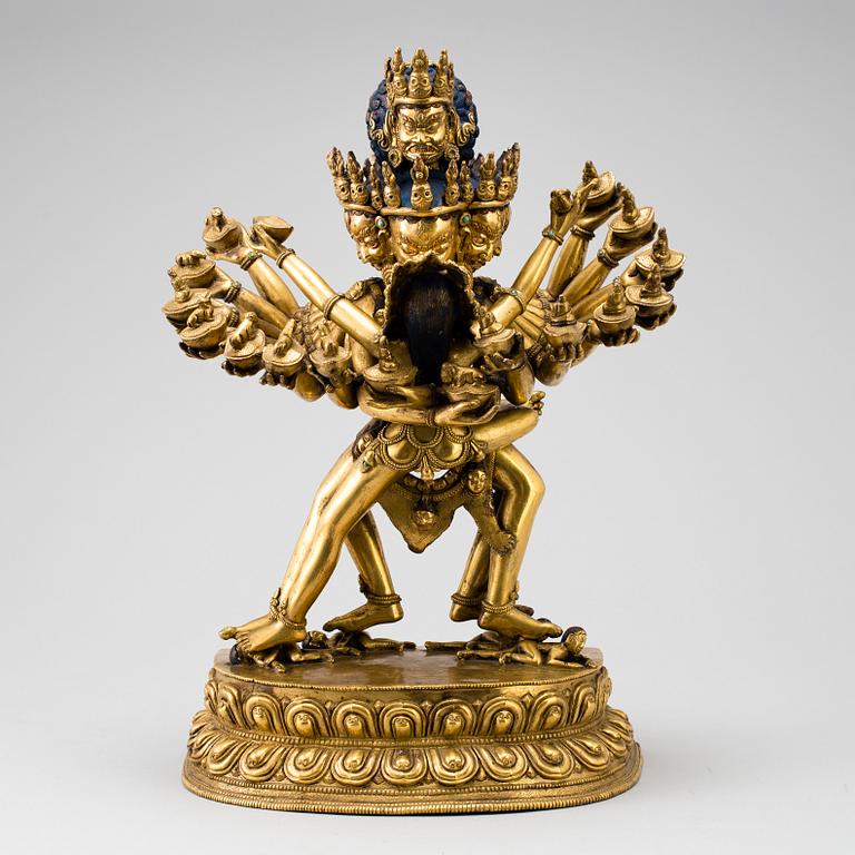 A gilt bronze figure of Yamantaka, Sinotibetan, second half of 20th century.