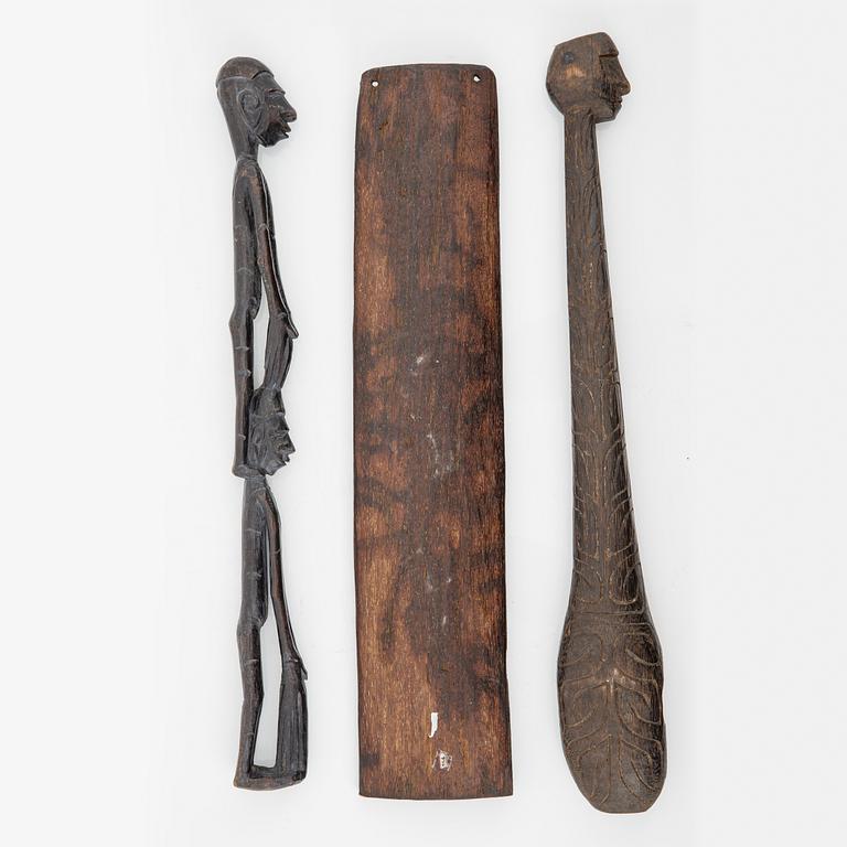 A group of three Asmat wood carvings/sculptures, Indonesia, Jakarta, 20th Century.