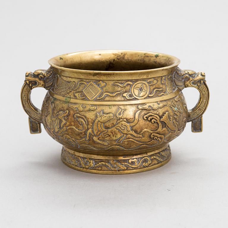 A 20th-century bronze incense burner, marked Hu Wenming.