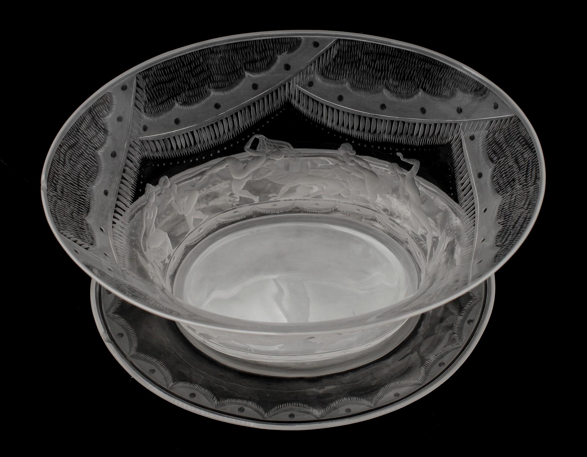 SKÅL MED FAT, glas, Simon Gate, Orrefors, 1920-tal.