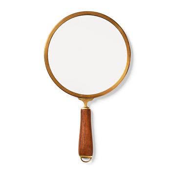 142. Firma Svenskt Tenn, a brass and teak hand mirror model "H 2156", mid 20th century.