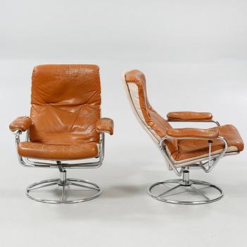 A pair of armchair and foot stools from Ikea, made in the fourth quarter of the 20th century.