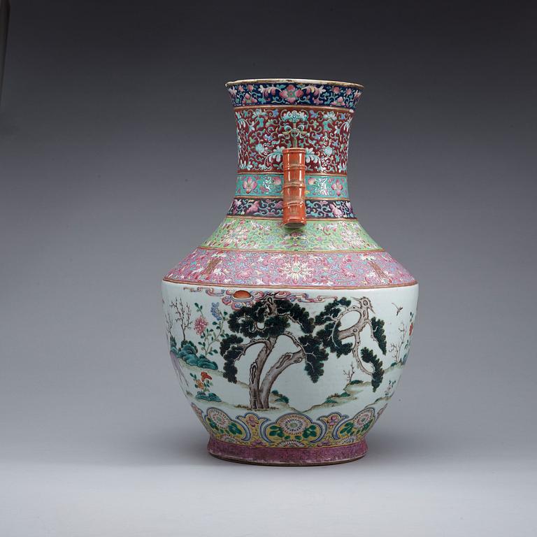 A large famille rose vase, Qing dynasty, with Qianlong sealmark.