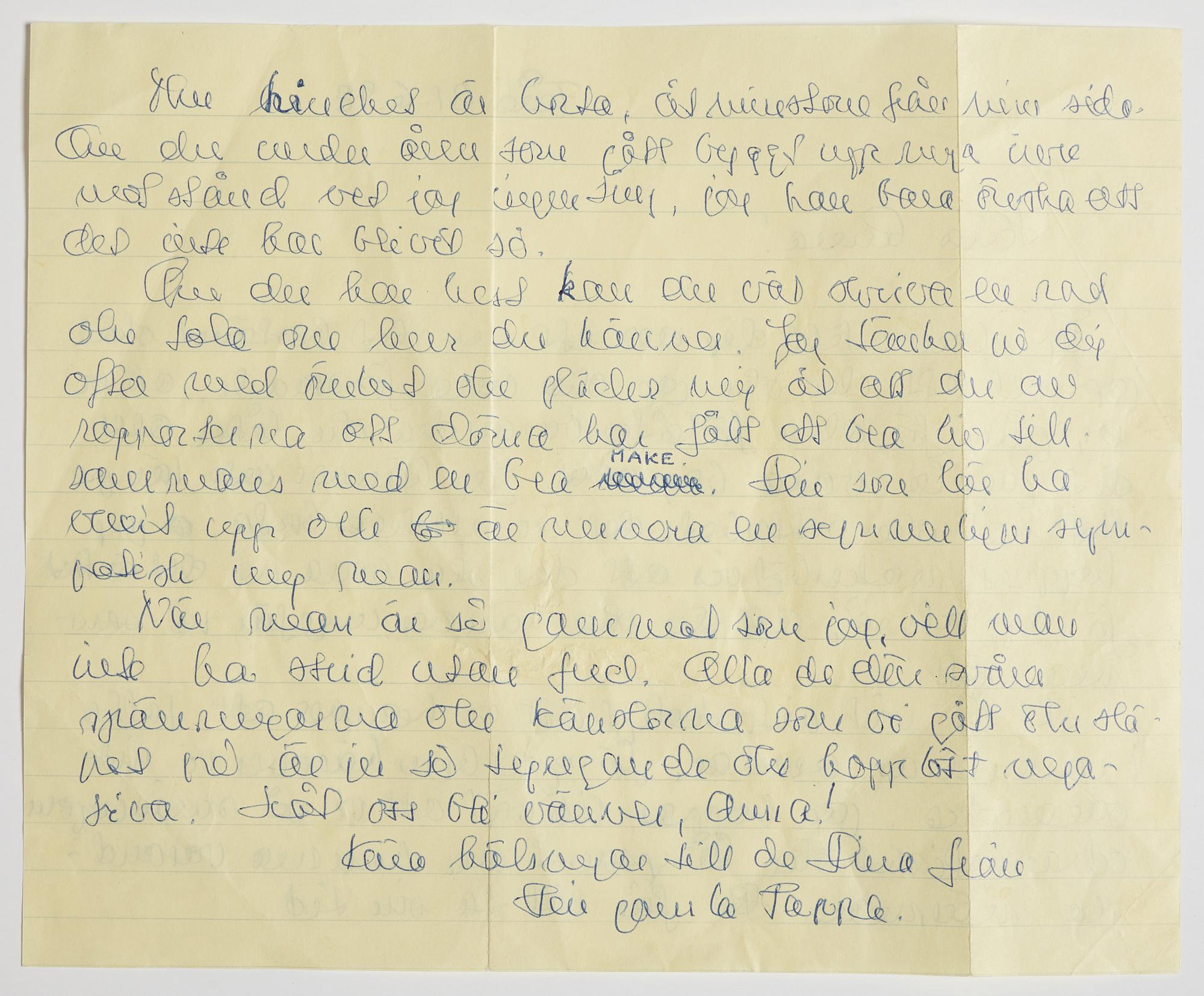 LETTER from Ingmar Bergman to his daughter Anna in London, dated Fårö 21.6.(19)92. Envelope enclosed.