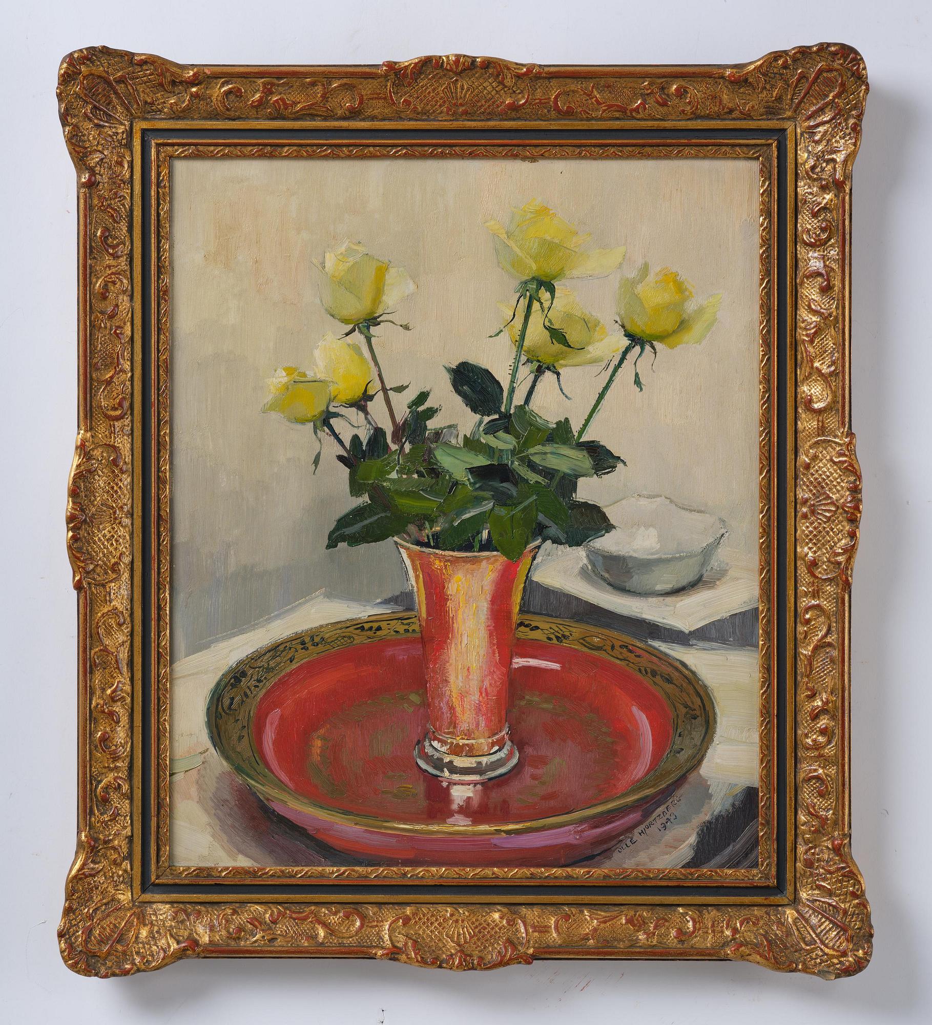 Olle Hjortzberg, Still life with yellow roses.