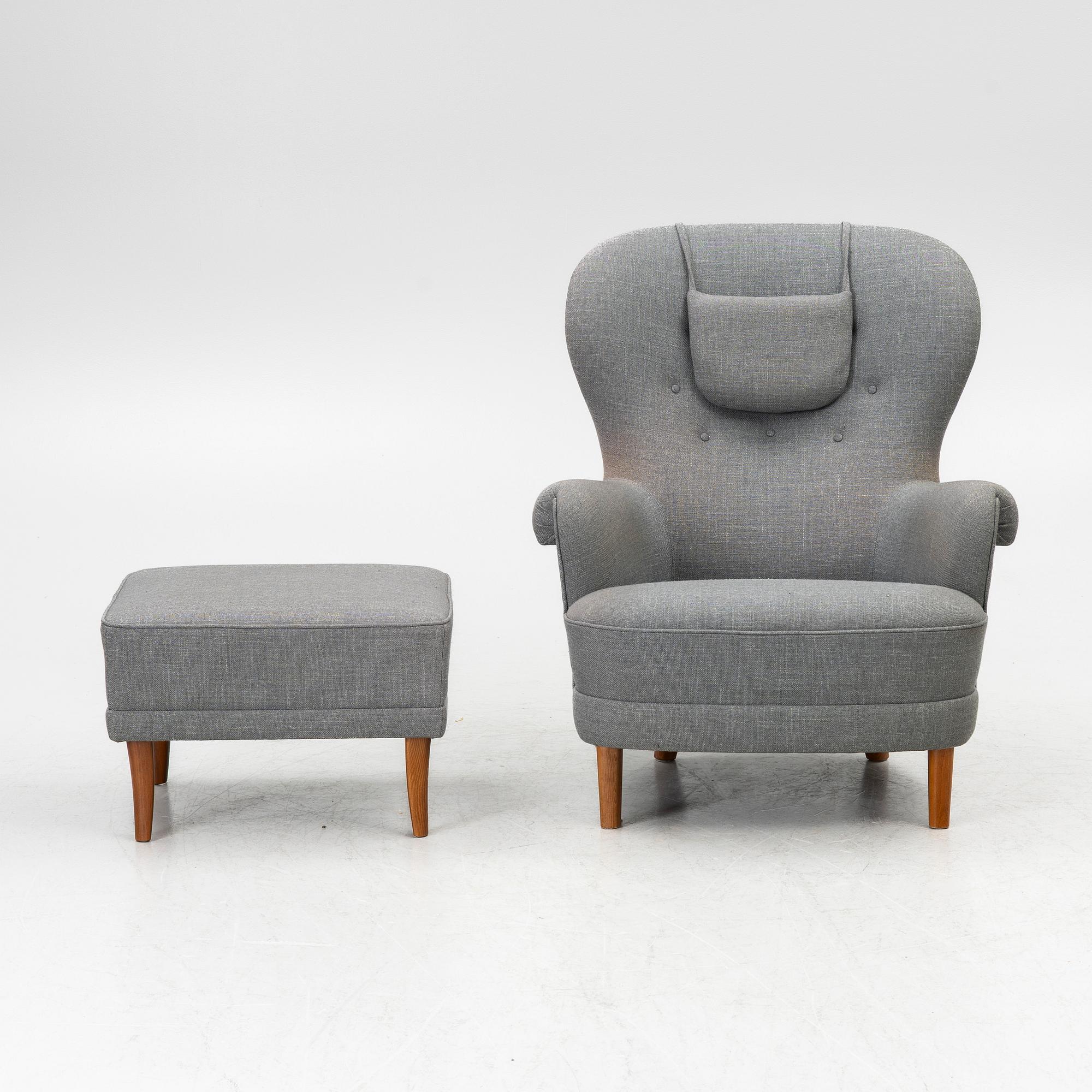 Carl Malmsten, armchair with footstool, "The Giant Toad", O. H. Sjögren, Tranås, 2014.