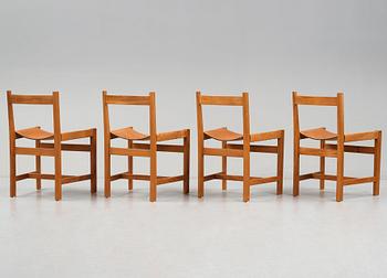 John Kandell, a set of 4 teak and natural leather chairs, probably executed by cabinetmaker Torsten Schollin, Sweden 1955.