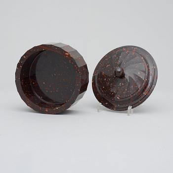 A Swedish Empire porphyry butter box.