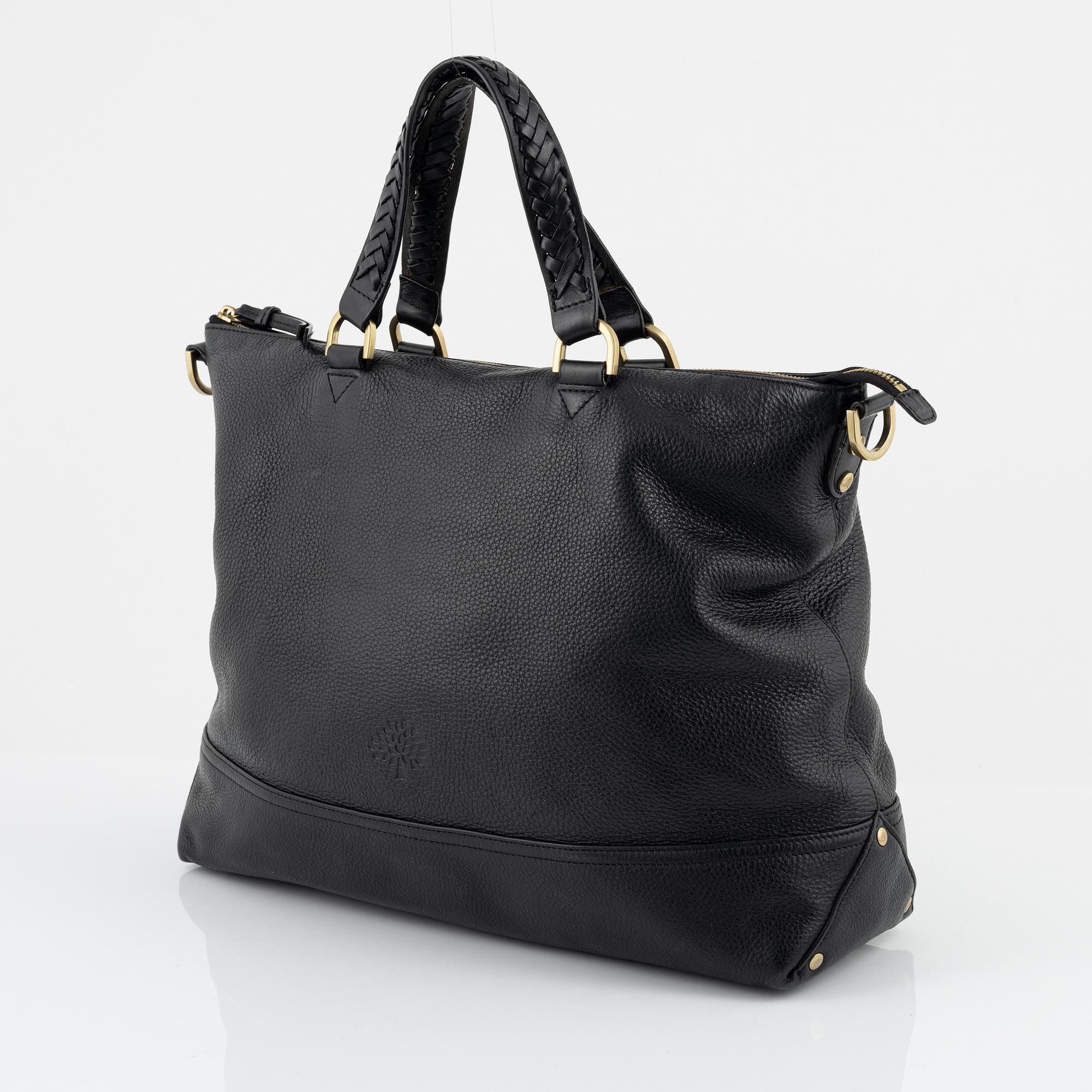 Mulberry, a black leather bag.