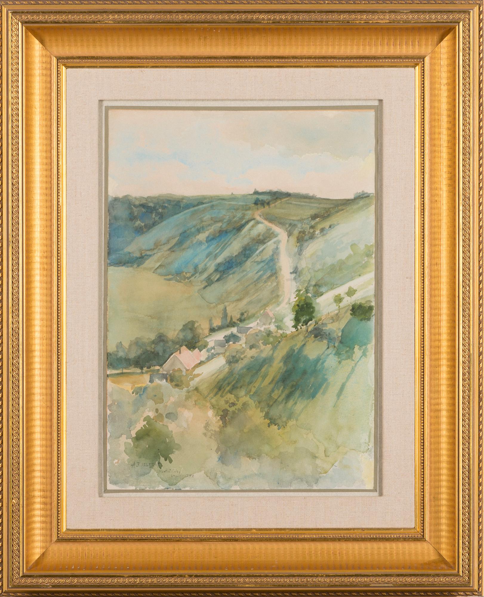 ALBERT EDELFELT, vesiväri, signerattu ja päivätty Montbéliard 1888.