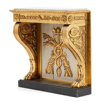 100. An Empire giltwood and gesso console table by P.G. Bylander (master in Gothenburg 1811-58).