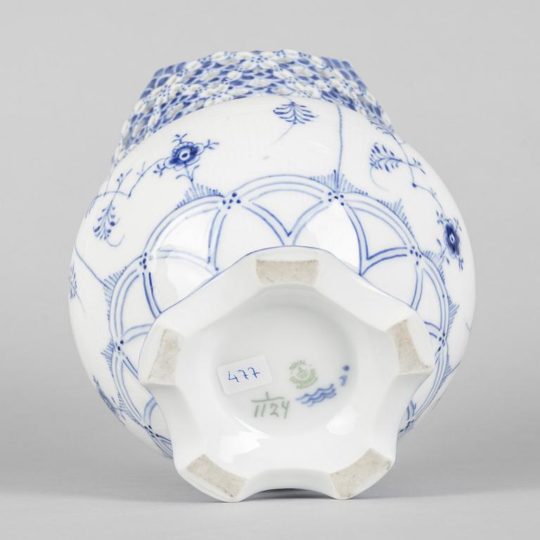 A blue and white "Blue Fluted Full Lace" porcelain vase, Royal Copenhagen, model 1124, post 1923.