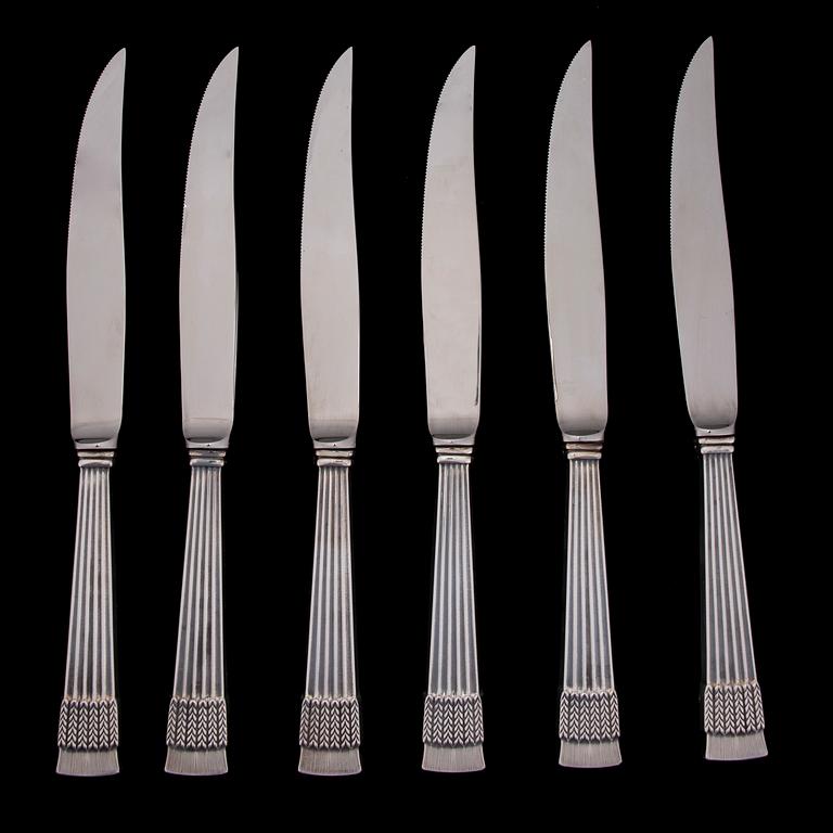 PARTI BESTICK, 36 st, silver, "Tähkä", 1977-2000. Totalvikt inkl knivblad 1520 g.