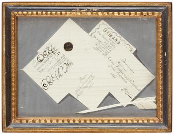467. Trompe l´oeil with letters and quill pen.