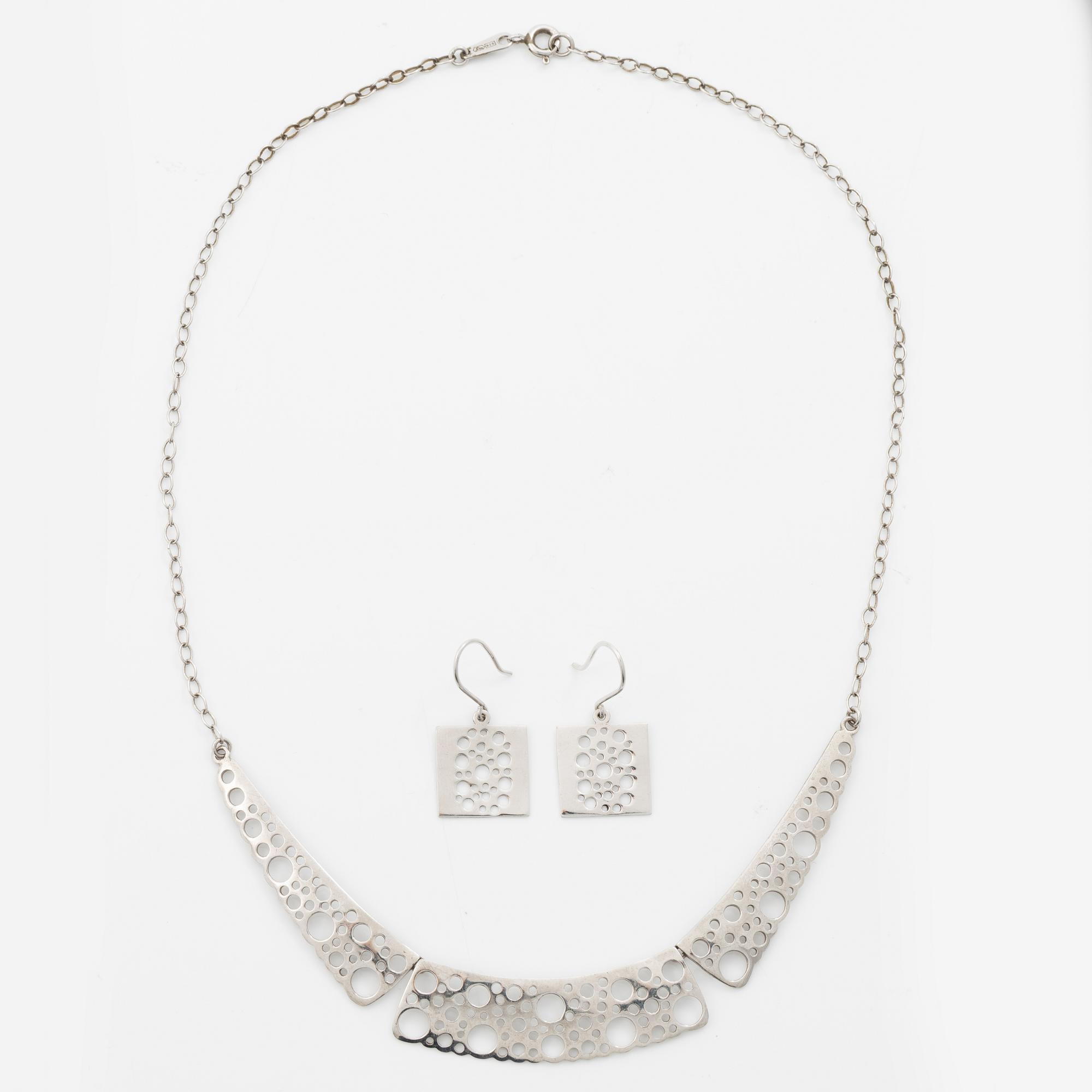 Liisa Vitali, necklace and a pair of earrings, sterling silver, Finland.