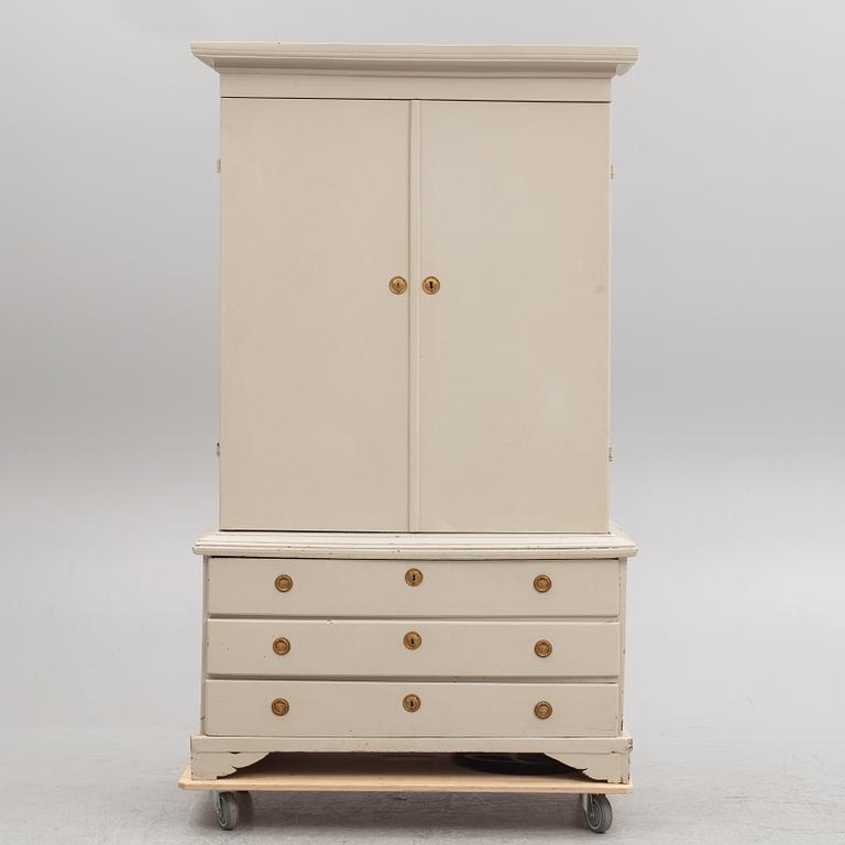 A grey painted Gustavian cabinet, circa 1800.