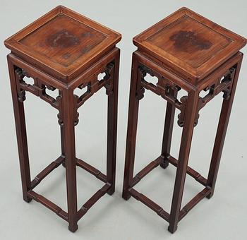 A set of two hardwood pedestals, presumably late Qing dynasty.