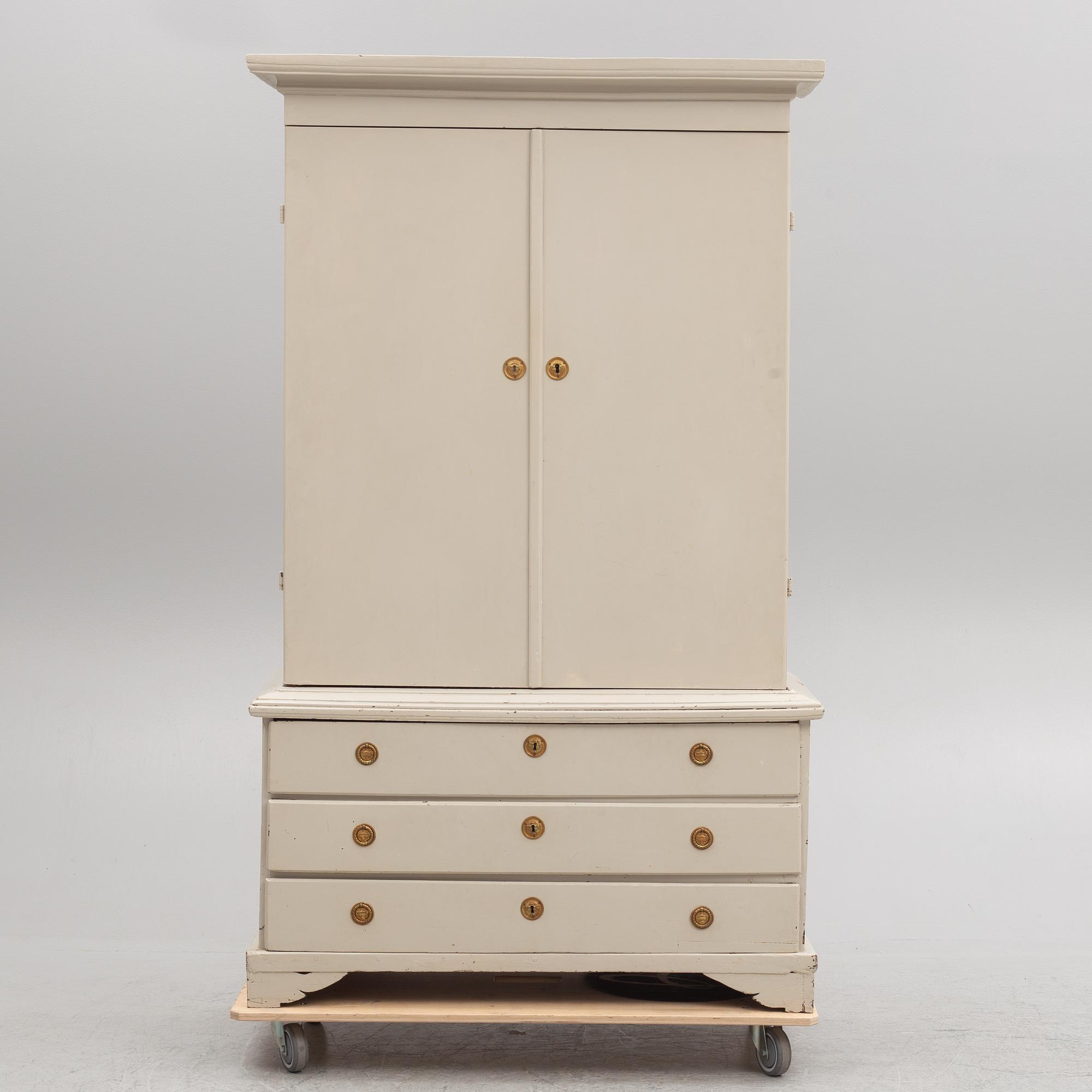 A grey painted Gustavian cabinet, circa 1800.
