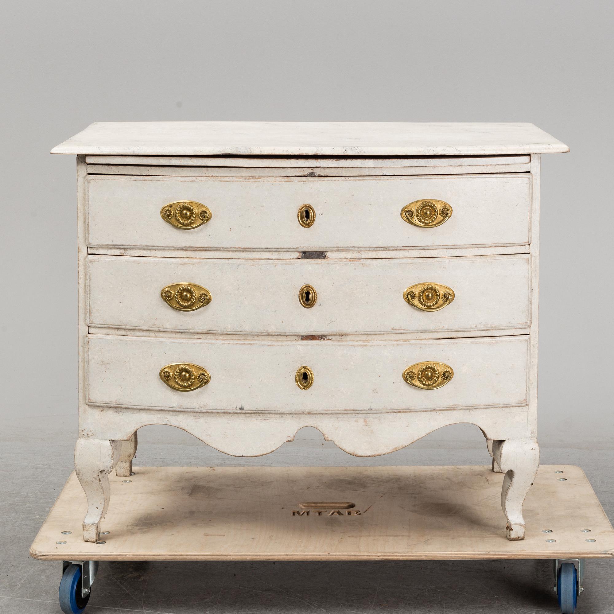 A painted late Baroque chest of drawers, 18th Century.