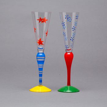 CHAMPAGNEGLAS, 2 st, "Clown", Anne Nilsson, Orrefors.