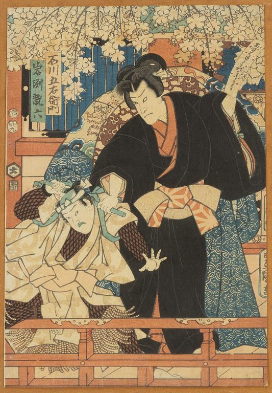 Utagawa Kunisada, färgträsnitt, 2st, Japan, 1800-talets mitt.