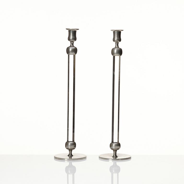 Josef Frank, a pair of pewter and plexi-glass candlesticks, Svenskt Tenn, Stockholm 1952 och 1956.