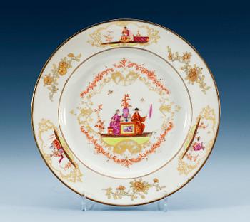 1415. A famille rose 'European Subject' dish after a Meissen model, Qing dynasty, Qianlong (1736-95).