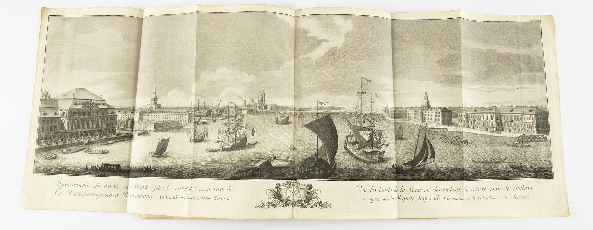 The rare Makhaev wall map of St. Petersburg, with other views and maps, 1753, 1741 and 1739.