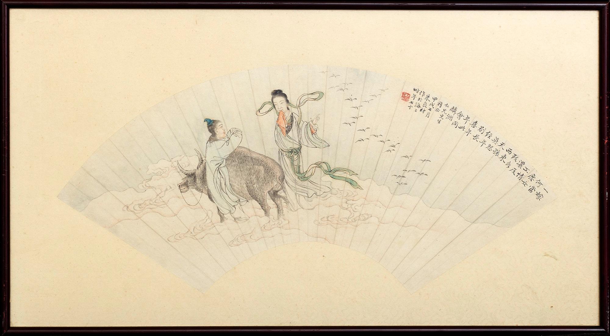 Two fan paintings by unknown artist, late Qing dynasty, circa 1900.